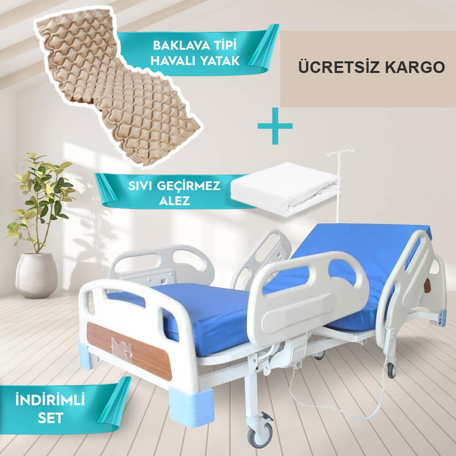 2 Motorlu Full Abs Hasta Yatağı + Baklava Tipi Havalı Yatak + Alez